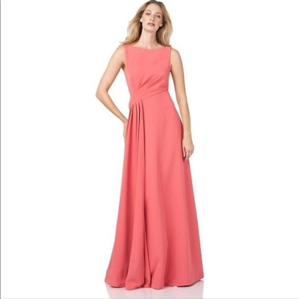 Kay Unger Pleated Waist Crepe A-Line Gown in Persimmon Size 6 NWT